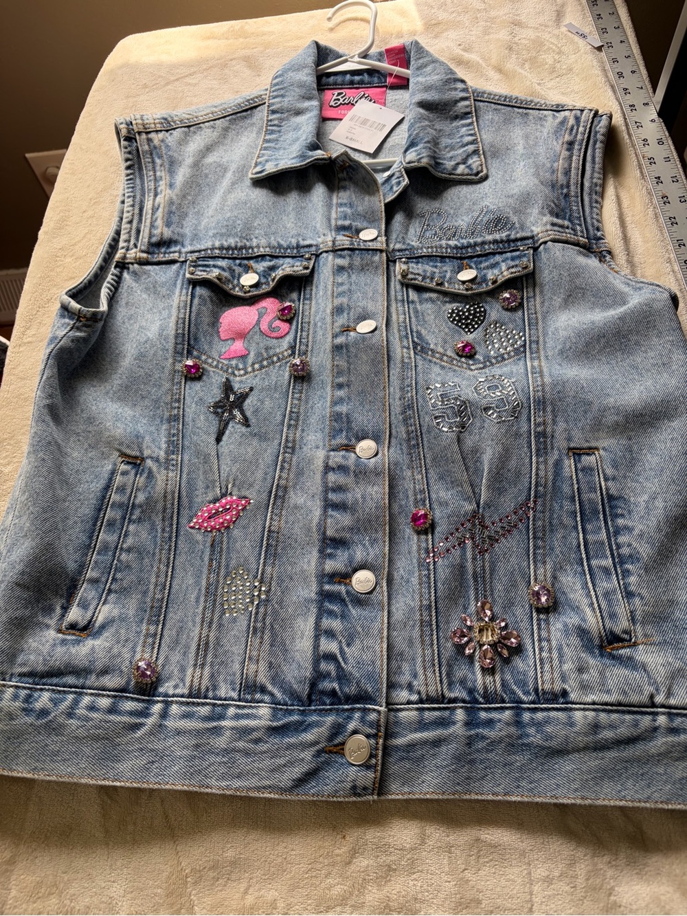 NWT Forever 21 x Barbie Rhinestone Denim Vest Limited Edition [Extra Small)